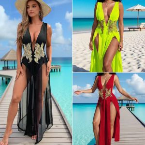 Deep-V High-slit Dress For A Beachy Vacation Look